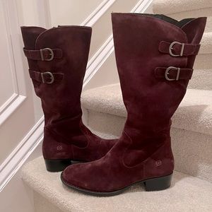 Born Knee High Boots 9.5 Burgundy Suede